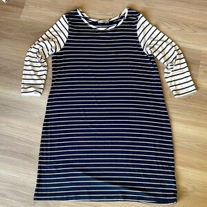 Dalia Striped Long Sleeve Dress LG Navy White Casual Everyday